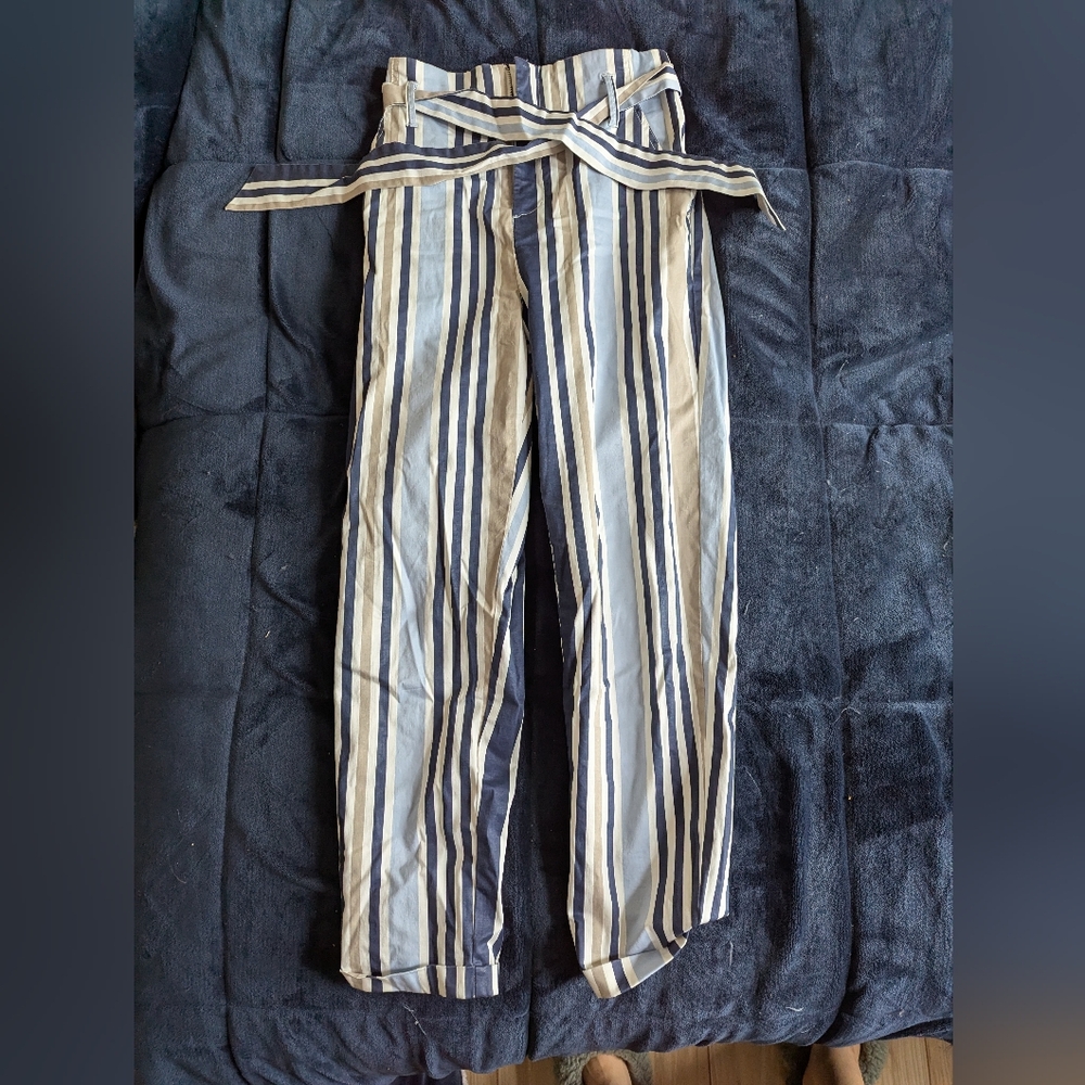 Stradivarius Stripe Print Tie Waist Pants size small